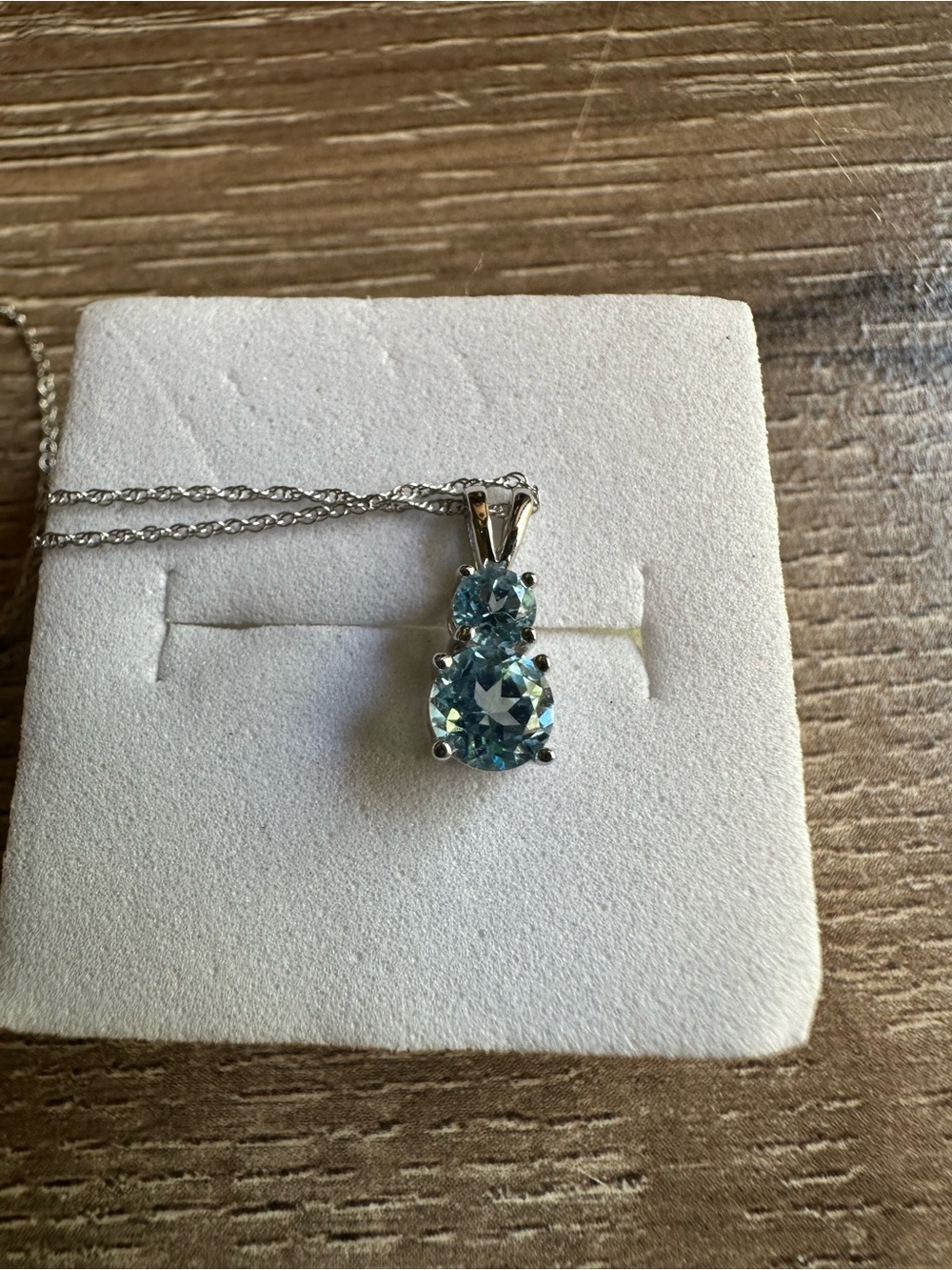 Icy Blue Topaz 2 Gemstone Pendant Necklace 10k White Gold 18 Inch Chain